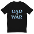 "Black t-shirt featuring 'Dad of War' in bold blue lettering, inspired by legendary warrior themes"