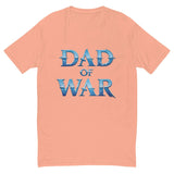 Legendary 'Dad of War' warrior shirt with blue 'DAD of WAR' text design on a peach background, inspired by Chris Judge.