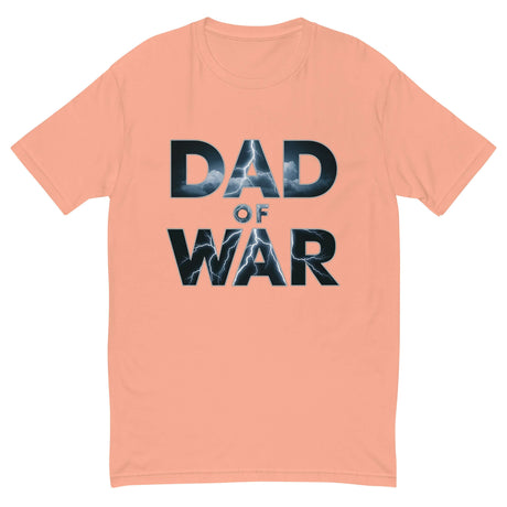 Thunderous 'Dad of War' Lightning Shirt with bold lightning letters on a coral background.