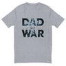 Thunderous Dad of War Lightning Shirt with bold lettering on a gray background, inspired by epic storms and untamed strength.