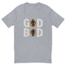 Olympian Strength GOD BOD shirt featuring muscular deity silhouettes in ancient Greek style on a gray background.