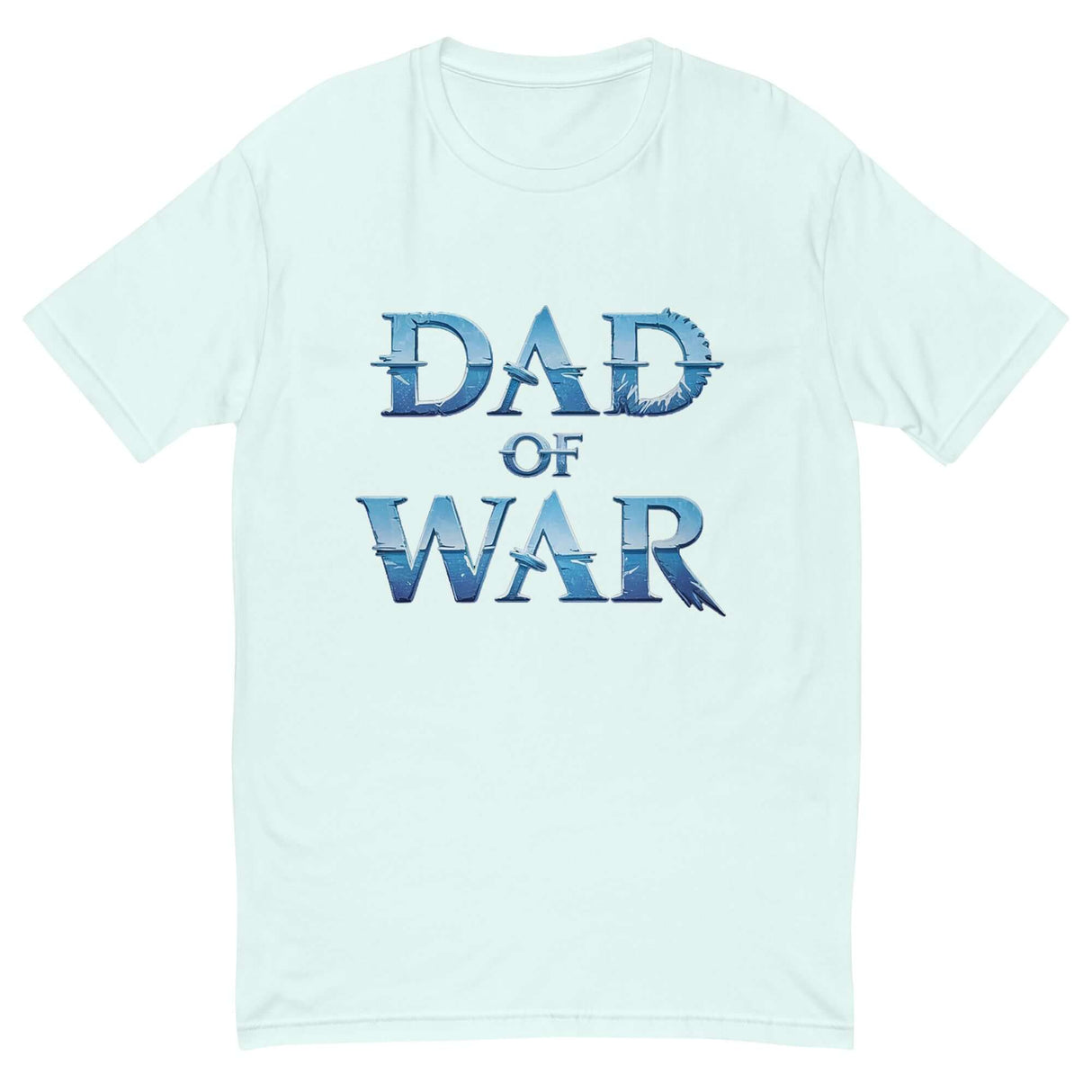 Legendary 'Dad of War' warrior shirt in cool blue with striking text design inspired by ancient legends.