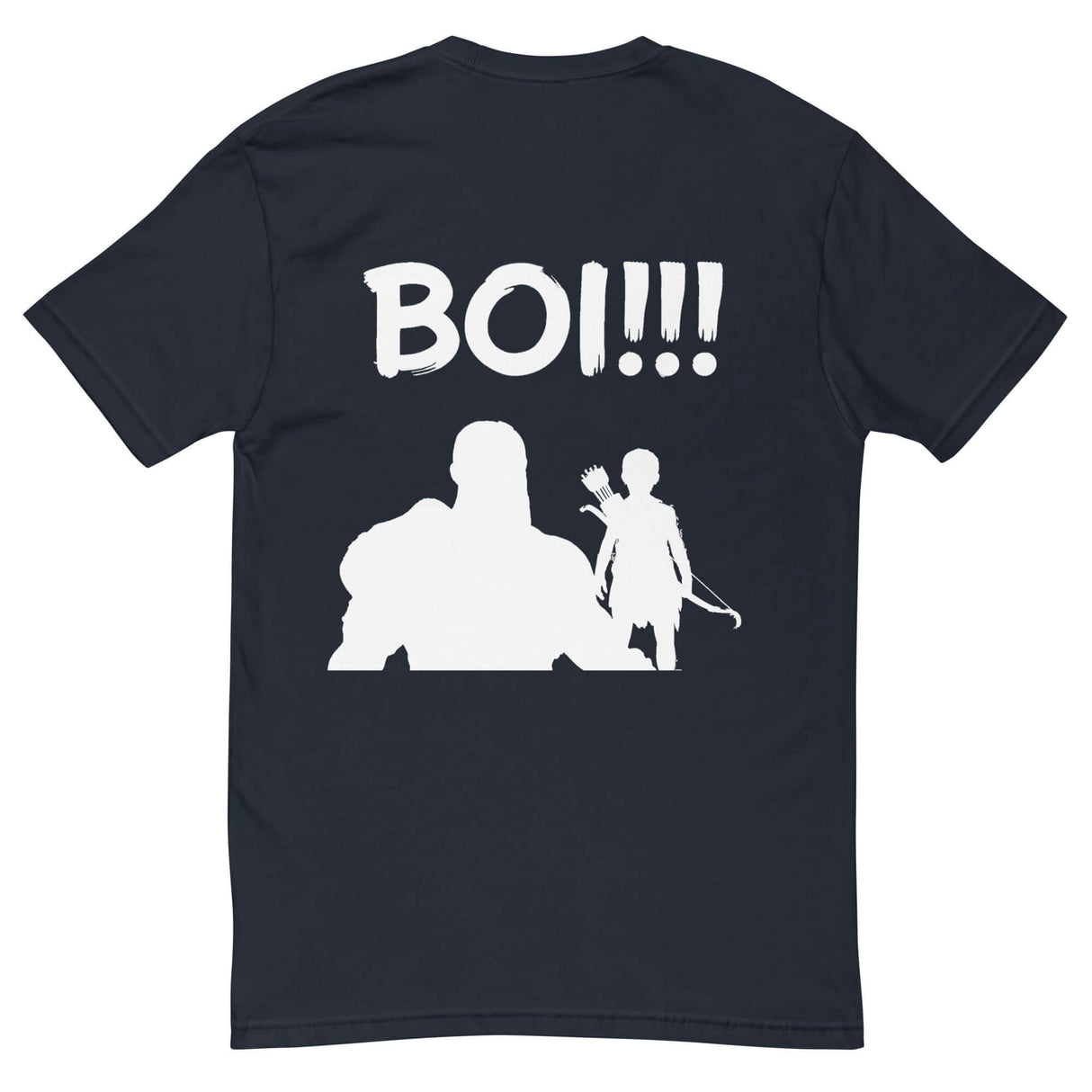 Guided Protégé BOI!!! T-Shirt featuring silhouette of mentor and young archer with bow and quiver, inspired by Chris Judge roles.