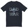 Thunderous 'Dad of War' t-shirt with lightning bolt letters on a dark background, capturing epic strength and legendary tales.