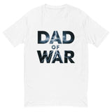 "Thunderous 'Dad of War' Lightning Shirt with bold letters and dark cloud design on a white t-shirt"