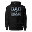 Black hoodie with 'Dad of War' design in lightning bolt letters, inspired by mythical tales, exuding strength and epic grandeur.