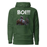 Green Epic Mentor 'BOI!!!' hoodie featuring mentor and protégé silhouette, inspired by epic tales and Chris Judge's roles.