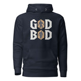 Divine Power 'GOD BOD' hoodie with Greek font lettering and deity silhouette, symbolizing strength and style.