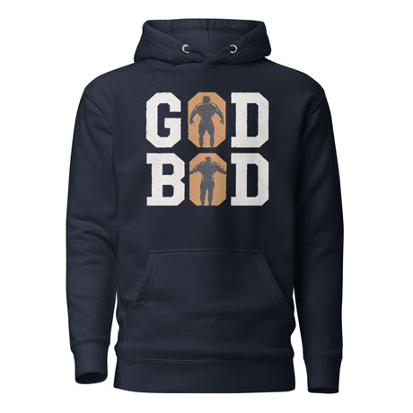 "Olympian Strength GOD BOD Hoodie with Greek font and athlete silhouettes"