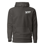 "Legendary Journey 'BOI!!!' Hoodie in dark gray, symbolizing growth and mentorship with bold white text on chest"